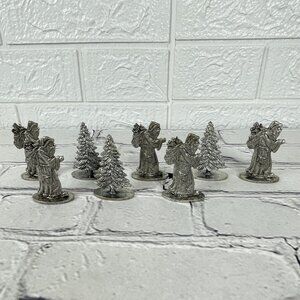 Vintage 1993 Metzke Pewter Old World Santa and Christmas Tree Figurine Set of 8